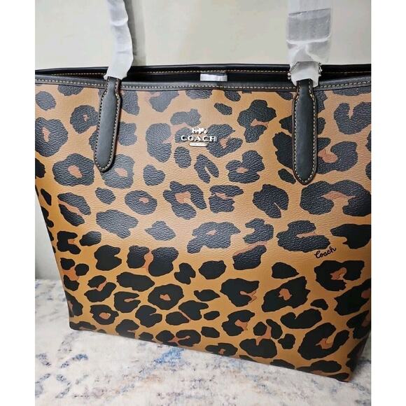 Coach Signature City Tote Animal Jungle Leopard Print Brown Interior MSRP $428 - Picture 2 of 11